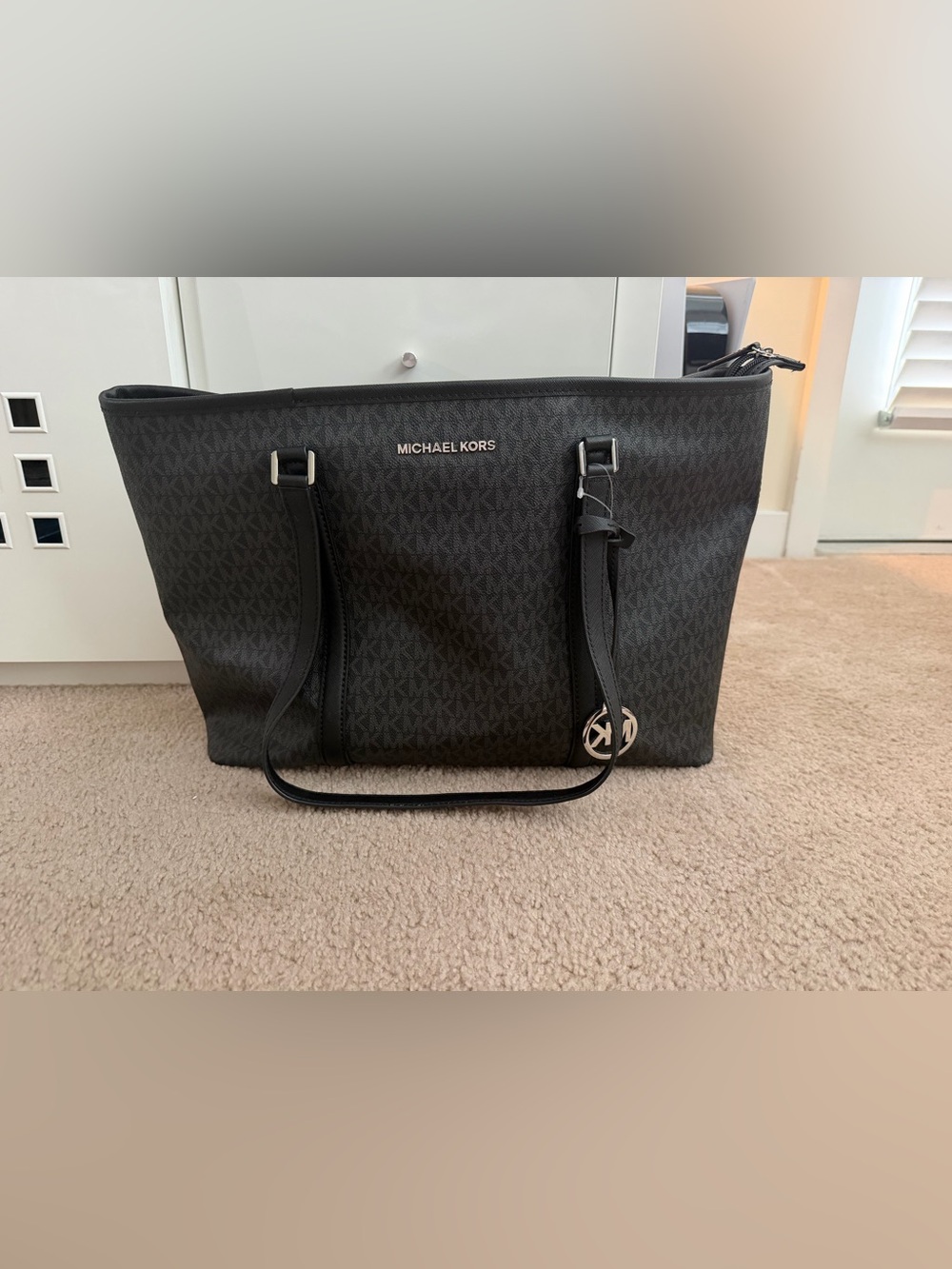 Michael Kors Black Monogram Shopper Tote